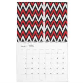 白い背景に赤と黒のジグザグ模様 カレンダー (1月 2026)