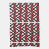 白い背景に赤と黒のジグザグ模様 キッチンタオル (縦)