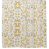 白い背景に金ゴールドフローラ分岐を咲かせる シャワーカーテン (正面)