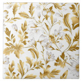 白い背景に金ゴールドフローラ分岐を咲かせる タイル (正面)