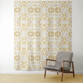 白い背景に金ゴールドフローラ分岐を咲かせる タペストリー (インサイチュ)