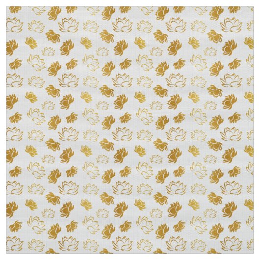 白い背景に金色の蓮の花模様 ファブリック (見本)