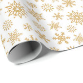 白い背景に金色の雪の模様 ラッピングペーパー (ロールコーナー)