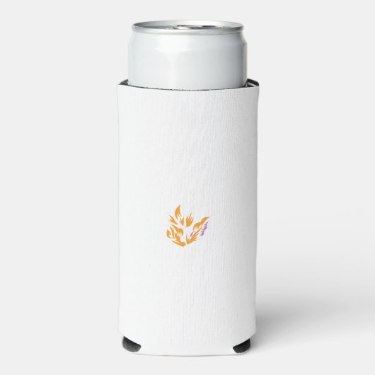 白い背景に離れ花をつける黄色い花 スリム缶クーラー (Seltzer正面)