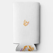 白い背景に離れ花をつける黄色い花 スリム缶クーラー (裏面)