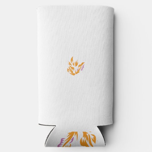 白い背景に離れ花をつける黄色い花 スリム缶クーラー (裏面)