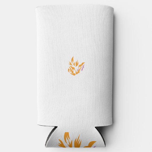 白い背景に離れ花をつける黄色い花 スリム缶クーラー (正面)