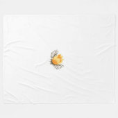 白い背景に離れ花をつける黄色い花 フリースブランケット (正面(横))