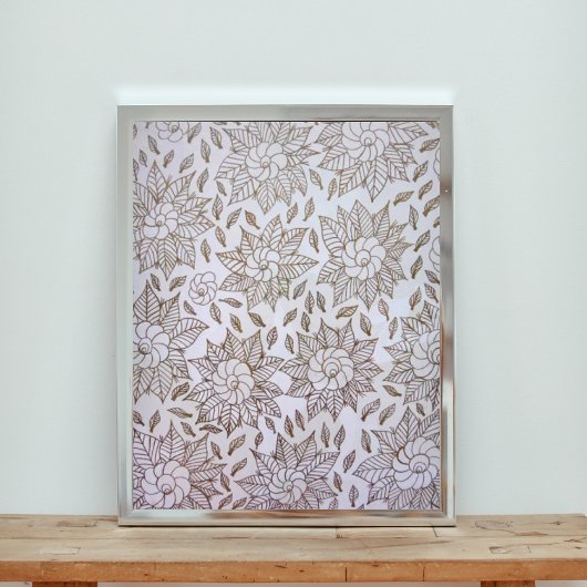 白い背景に離れ金の花と花 フォトプリント           