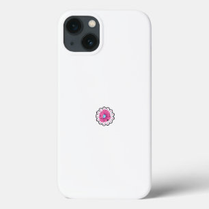 白い背景に青い中央を持つピンクの花 iPhone 13ケース