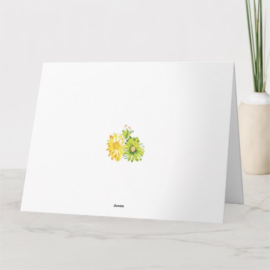 白い背景に黄色と緑の2つの花 サンキューカード (裏面)