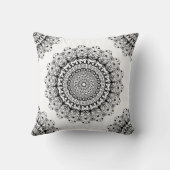 白い背景に黒いフローラ曼荼羅 クッション (裏面)