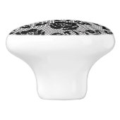 白い背景に黒いレースのパターン セラミックノブ (側面)