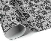 白い背景に黒いレース模様 ラッピングペーパー (ロールコーナー)