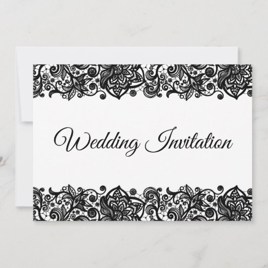 白い背景に黒いレース結婚式招待状 招待状 (裏面)