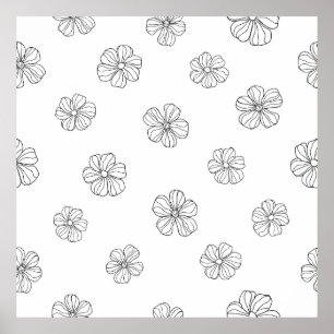 白い背景に黒い手描きの花。シーム ポスター