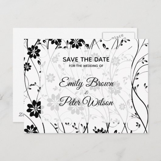 白い背景に黒い繊細な花 案内ポストカード (正面/裏面)