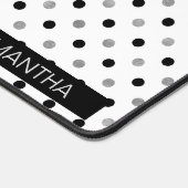 白い背景に黒と銀の水玉模様 デスクマット (コーナー)