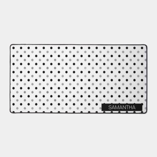 白い背景に黒と銀の水玉模様 デスクマット (正面)