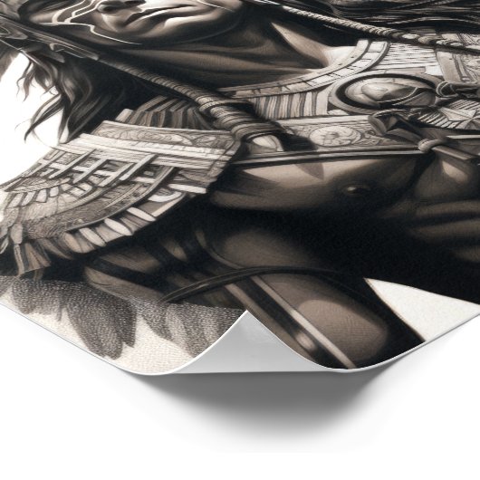 白い背景に黒アステカと灰色の戦士P ポスター (角)