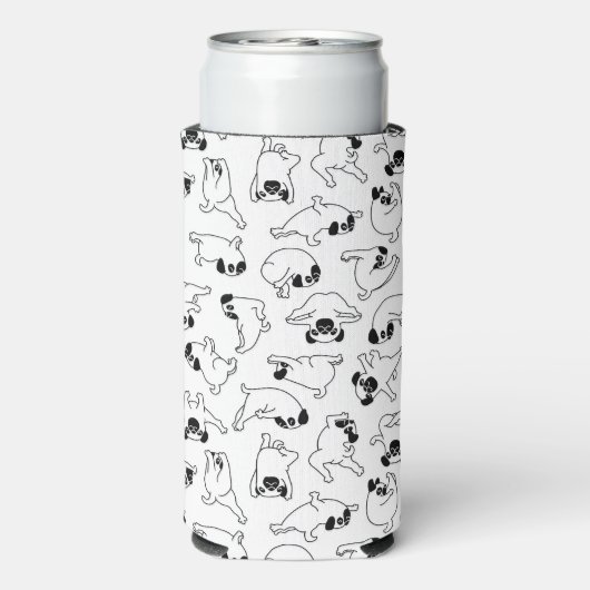 白い背景のかわいいヨガペットの犬の模様 スリム缶クーラー (Seltzer裏面)