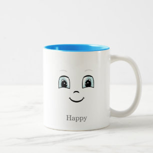 白い背景のかわいい幸せな顔 ツートーンマグカップ