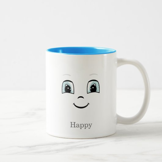 白い背景のかわいい幸せな顔 ツートーンマグカップ (右)