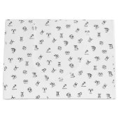 白い背景のすべての黒い〔占星術の〕十二宮図シンボルや象徴 ラージペーパーバッグ (正面)