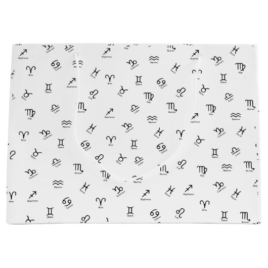 白い背景のすべての黒い〔占星術の〕十二宮図シンボルや象徴 ラージペーパーバッグ (正面)