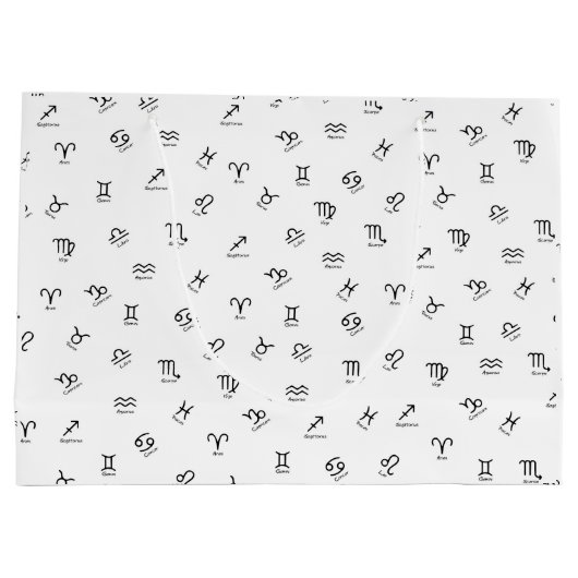 白い背景のすべての黒い〔占星術の〕十二宮図シンボルや象徴 ラージペーパーバッグ (裏面)