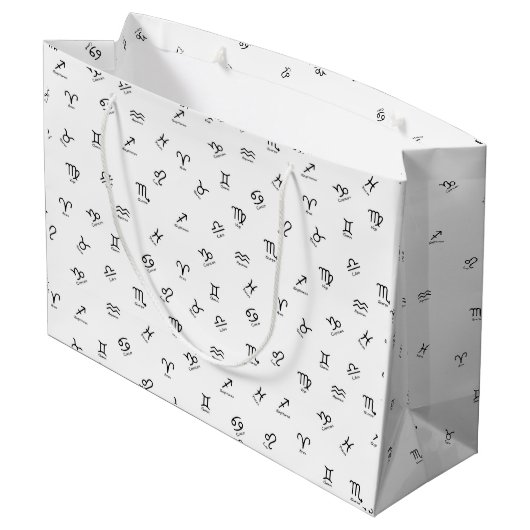 白い背景のすべての黒い〔占星術の〕十二宮図シンボルや象徴 ラージペーパーバッグ (裏面アングル)