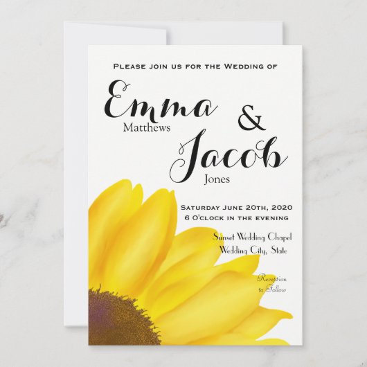 白い背景のひまわり ウェディング招待状 招待状 (正面)