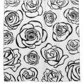 白い背景のエレガントな白黒バラ シャワーカーテン (正面)