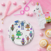 白い背景のカラフルでかわいいロボット ペーパープレート (パーティー)