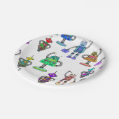 白い背景のカラフルでかわいいロボット ペーパープレート (アングル)