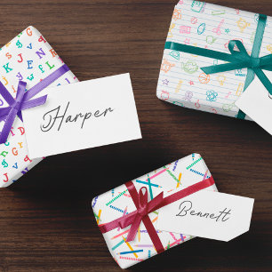 白い背景のカラフル新学期パターン ラッピングペーパーシート