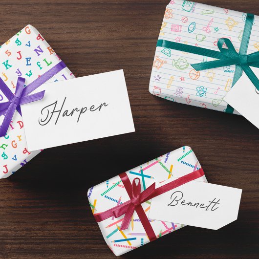 白い背景のカラフル新学期パターン ラッピングペーパーシート