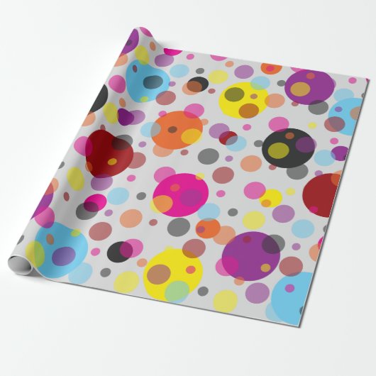 白い背景のカラフル水玉模様 ラッピングペーパー (アンロールド)