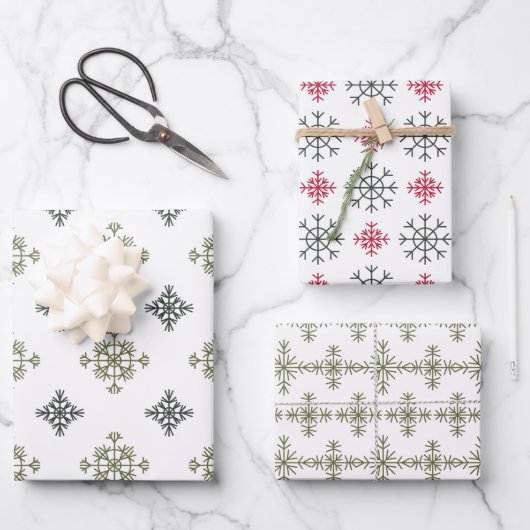 白い背景のクリスマスの雪 ラッピングペーパーシート (正面)