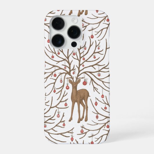 白い背景のクリスマスシカ iPhoneケース (裏面)