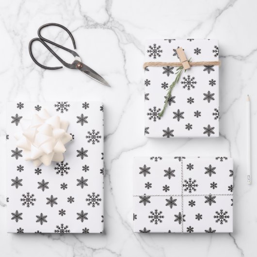 白い背景のクリスマスブラックの雪 ラッピングペーパーシート (正面)