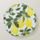 白い背景のシトラスヴィンテージパターン ラウンドクッション (裏面)