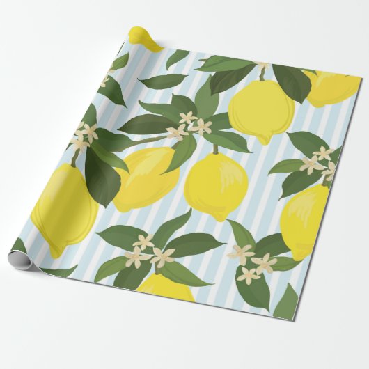 白い背景のシトラスヴィンテージパターン ラッピングペーパー (アンロールド)