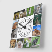 白い背景のドッグフォトコラージュ スクエア壁時計 (傾斜)