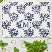 白い背景のネイビーブルーサンゴがパを巻いています キッチンタオル (折り畳み)