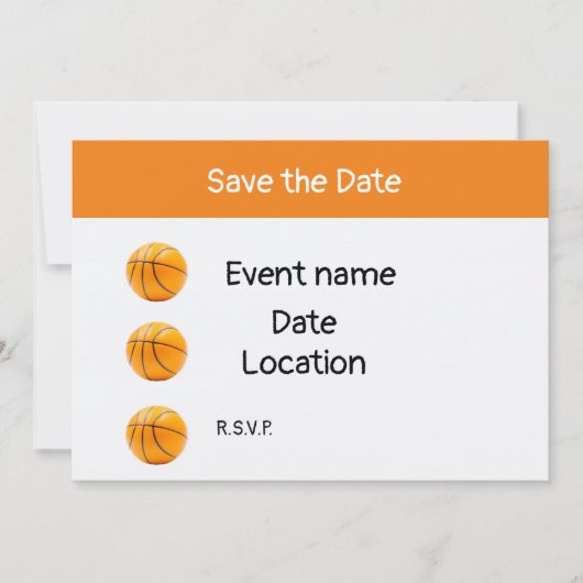 白い背景のバスケットボール セーブ・ザ・デート 招待状 (正面)