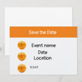 白い背景のバスケットボール セーブ・ザ・デート 招待状 (正面/裏面)