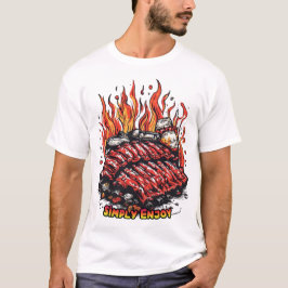 白い背景のバーベキューで美味しそうなリブ Tシャツ