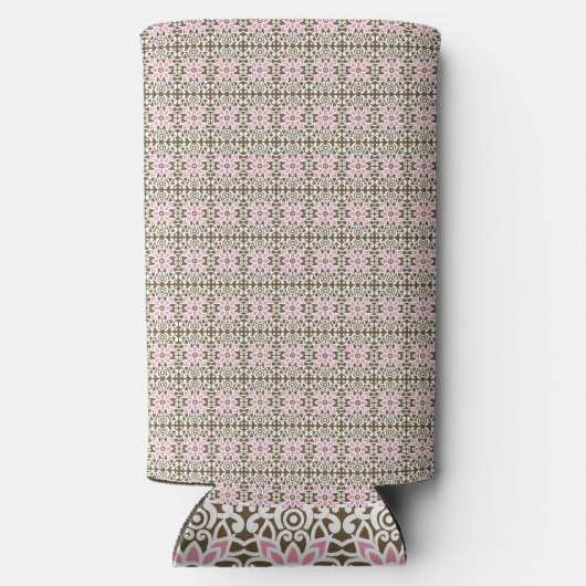白い背景のピンクと茶色の模様 スリム缶クーラー (裏面)