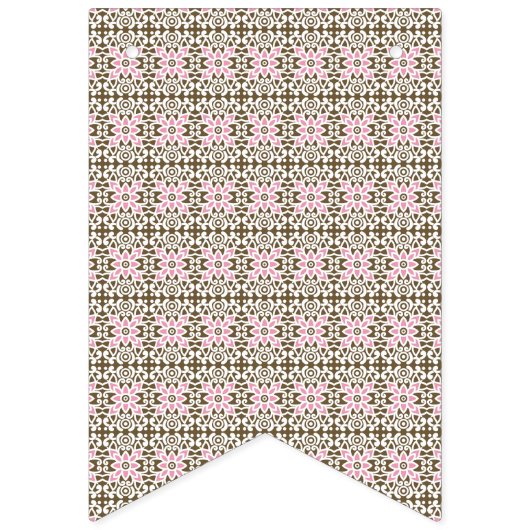 白い背景のピンクと茶色の模様 バンティングフラッグ (第1の旗)